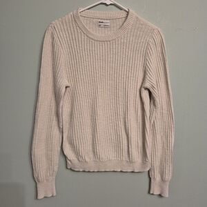 Frank + Oak Women's Neutral Minimalist Cream Ribbed Knit Crewneck Swetaer Size S